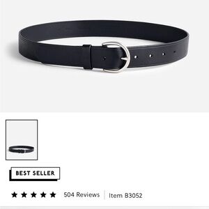 Madewell Medium Perfect Leather belt, True black with silver, size Small